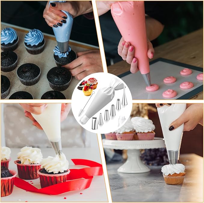 JJUNW 9cs Reusable Piping Bags and Tips Set, Pastry Bags for Cake Decorating, Frosting Icing Tips Drop Flower Piping Tip for Cake Decorating, Baking Supplies