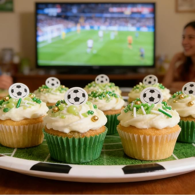 Edible Soccer Sprinkles for Cake Decorating,Food Grade 130g,Baking Sprinkle Mix for Sports & Football Theme Party,Green Gold White Pearls and Jimmies with Soccer Wafer Paper Toppers,for Cupcakes,Ice Cream,Cookies,Donut,Cake Decorations,Match Viewing Ev...