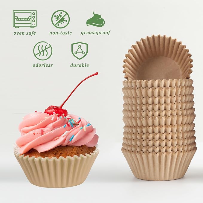 1000 Count Brown Paper cupcake Liners, Standard cupcake Liners for Baking, Natural, Food-grade Cupcake Wrapper, Greaseproof Parchment muffin Liners for Father‘s Day.(Brown, 2 Inch)