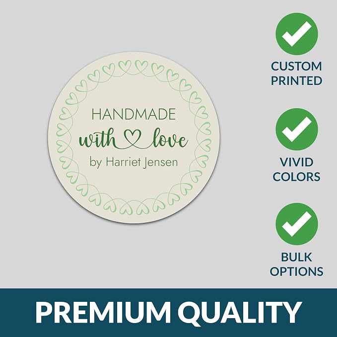 Personalized Handmade with Love Stickers – Custom 2" Round Packaging Labels for Small Business Orders, Gifts, Boxes & Envelopes (50–1000 Stickers) (Ring of Hearts)