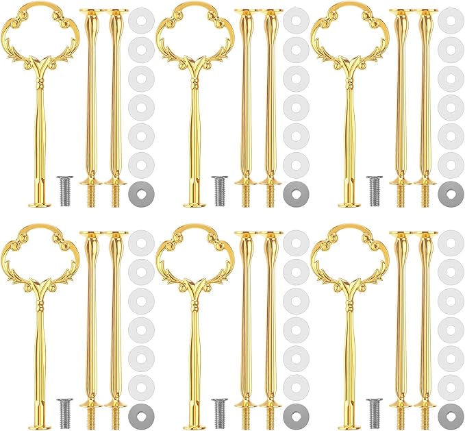 Patelai 6 Sets 3 Tier Cake Stand Hardware Tiered Tray Plate Hardware Kit Heavy Metal Cake Fruit Food Plate Stand Fitting Stacking Kit for Serving Dessert Cupcake Dish (Sun Flower,Gold)