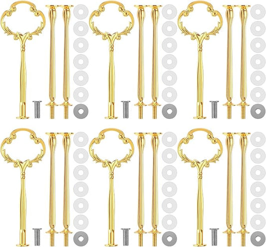 Patelai 6 Sets 3 Tier Cake Stand Hardware Tiered Tray Plate Hardware Kit Heavy Metal Cake Fruit Food Plate Stand Fitting Stacking Kit for Serving Dessert Cupcake Dish (Sun Flower,Gold)