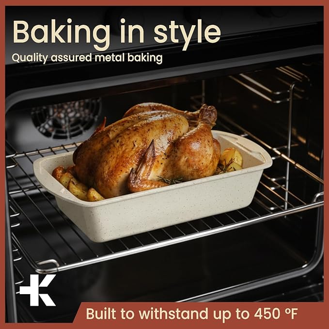 Nonstick Loaf Pan Set Pack of 2, 10.2" & 11" Large Baking Bread Pan, Oven Safe Up to 450°F, PFOA, PFOS, PTFE Free, Space Saving Stackable Design, Stain Resistant, Dishwasher Friendly, White Marble