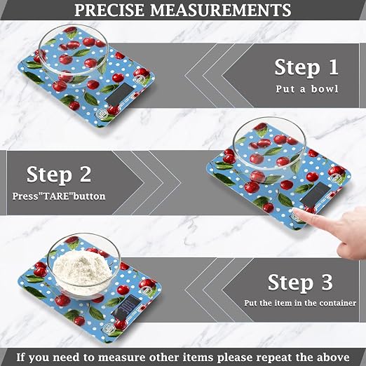 Food Scale Kitchen Scale for Baking Cooking Digital Food Weighing Measuring Scale Small Waterproof Electric Food Scale Blue Dots Red Cherry