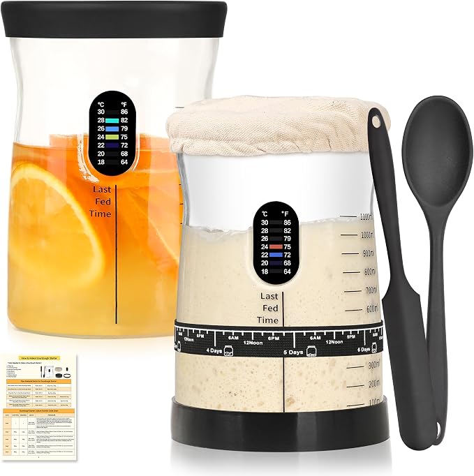 Coco Bird Pro Sourdough Starter Kit- 50oz Large Capacity Sourdough Starter Jar, 17 Flavorful Fermentation Recipes, Sourdough Bread Baking Supplies for Making Delicious Sourdough Breads(2 Sets)