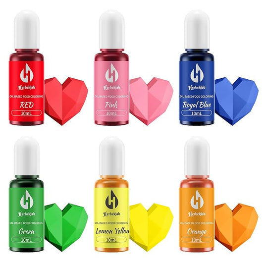 Oil Based Food Coloring for Chocolate Herbeklab 6 Colors x 10 ml Colorful Concentrated Oil Food Coloring for Candy Melts, Cake Pops, Strawberries - 6 Colorful
