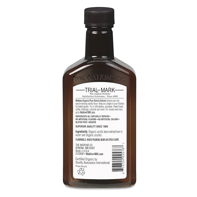 Watkins Organic Pure Vanilla Extract, with Madagascar Vanilla Beans, Non-GMO, Kosher, 4 oz. Bottle, 3-Pack