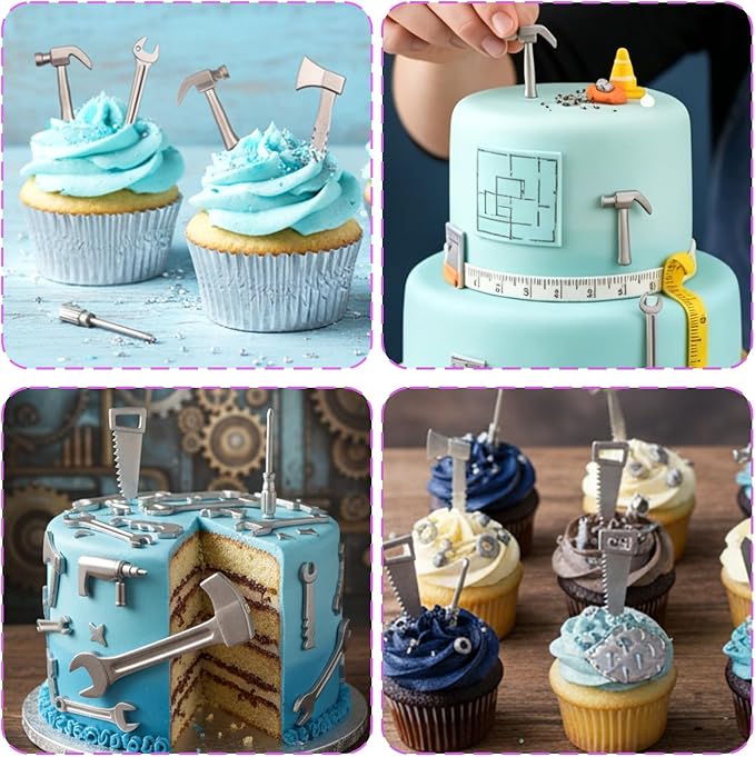 3 Pieces Hand Tools Silicone Fondant Molds, Construction Tool Molds | for Chocolate Cookie Cupcake Decorating Toppers Candy Polymer Clay Resin Crafts Birthday Party