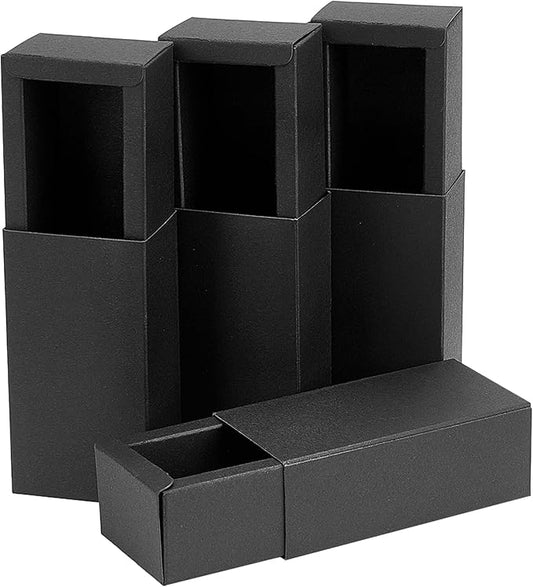BENECREAT 12PCS Black Kraft Packaging Drawer Box 4x2x1.4 Inch Cardboard Present Box Gift Wrapping Boxes for Lipstick, Small Perfume Essential Oil Bottle