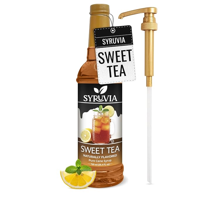 Syruvia Sweet Tea Syrup, Naturally Flavored Syrup for Teas, Drinks, Lemonades, Iced Teas, and Desserts – 25.4 fl oz - with Pump