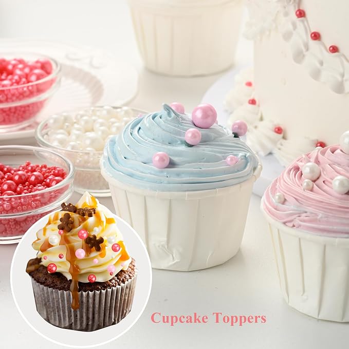Homankit Edible Pearl Sprinkles for Baking, Red Pink and White Sugar Pearls Cake Decorations for Cupcake Toppers Cookie Decorating Birthday Party Wedding Valentines Christmas Supplies