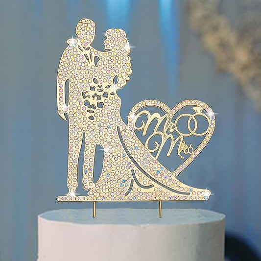 Jaciya Wedding Cake Topper AB Crystal Rhinestone Metal Mr and Mrs Cake Topper Bride and Groom Bridal Shower Party Gold Wedding Decorations Supplies