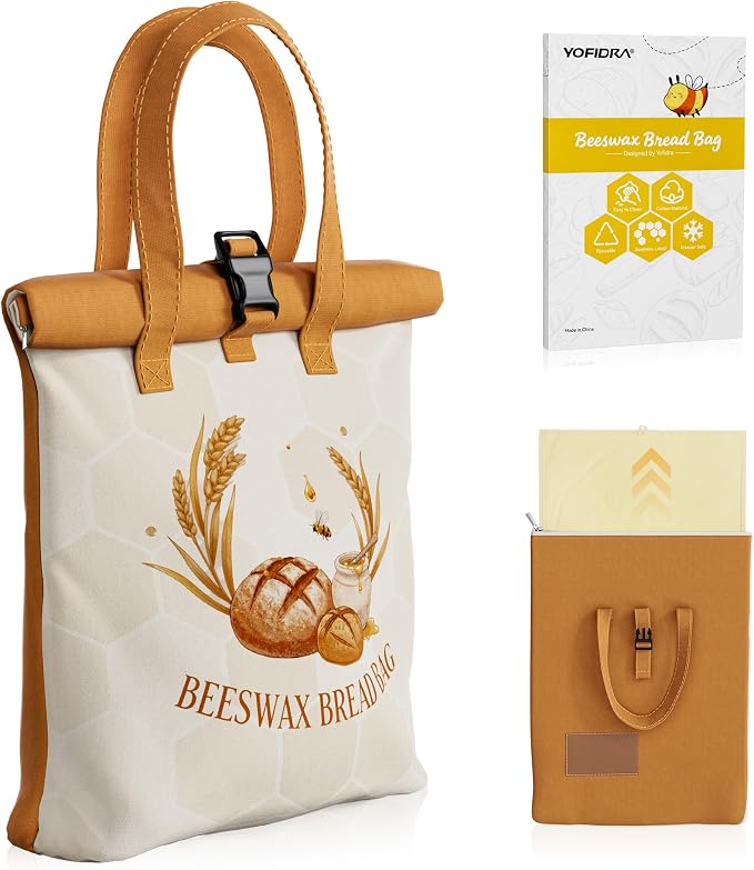 Yofidra Beeswax Bread Bag for Sourdough & Homemade Bread (Reusable & Eco-Friendly) - 100% Natural Beeswax & Cotton, Stylish Bag Design, Detachable for Easy Cleaning, Long-Lasting Freshness