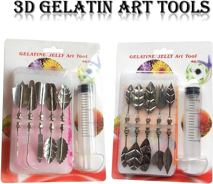 Woohome Art Cake Tools, 22 PCS 3D Gelatin Jelly Tools Includes 20 PCS Gelatin Tools and 2 PCS 10ml Syringe Pudding Pastry Nozzles for Cake Decoration, Jelly Cake making