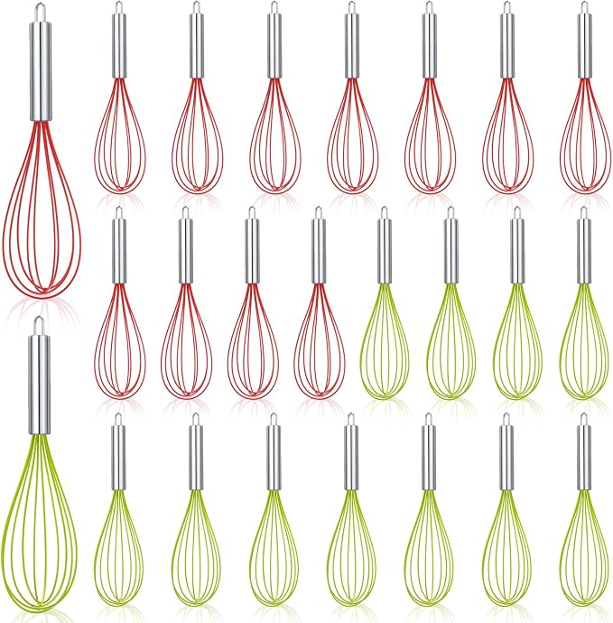 FoldTier 24 Sets 12 Inch Whisks Bulk DIY Fillable Whisk Gifts Colored Silicone Whisks for Cooking Heat Resistant Egg Beaters for Candy Holder Party Favors