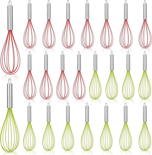 FoldTier 24 Sets 10 Inch Whisks Bulk DIY Fillable Whisk Gifts Colored Silicone Whisks for Cooking Heat Resistant Egg Beaters for Candy Holder Party Favors