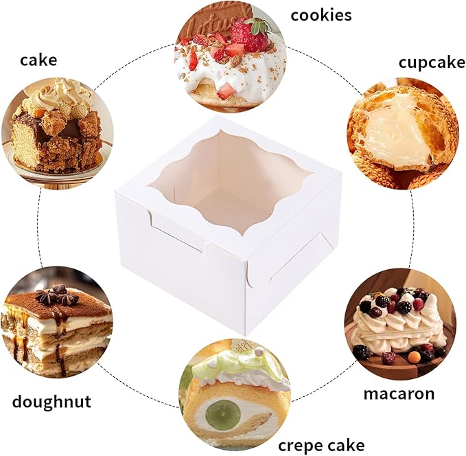 60pcs White Small Cake Box,4x4x2.5 Inch Bakery Boxes with Window,gift boxes bulk for Mini Cake Pastry Dessert Strawberries Chocolates Cupcakes with Stickers