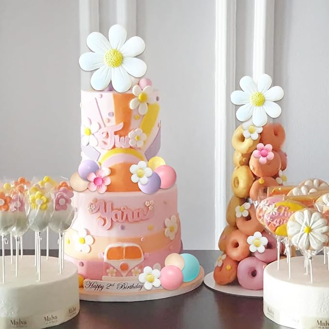 42Pcs Boho Daisy Flower Cake Topper Mini Balls Cake Decorations Retro Groovy Cake Toppers for Women Girls Kids Birthday Baby Shower Wedding Daisy Flower Hippie Themed Party Supplies