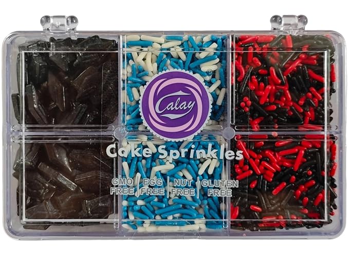 Edible School Graduation Sprinkles, Black Graduation Caps Mixed with RoyalBlue & White, Black & Red Jimmies for Ice Cream Cupcakes Cookies Topping Cake Decorating, 4.23 oz