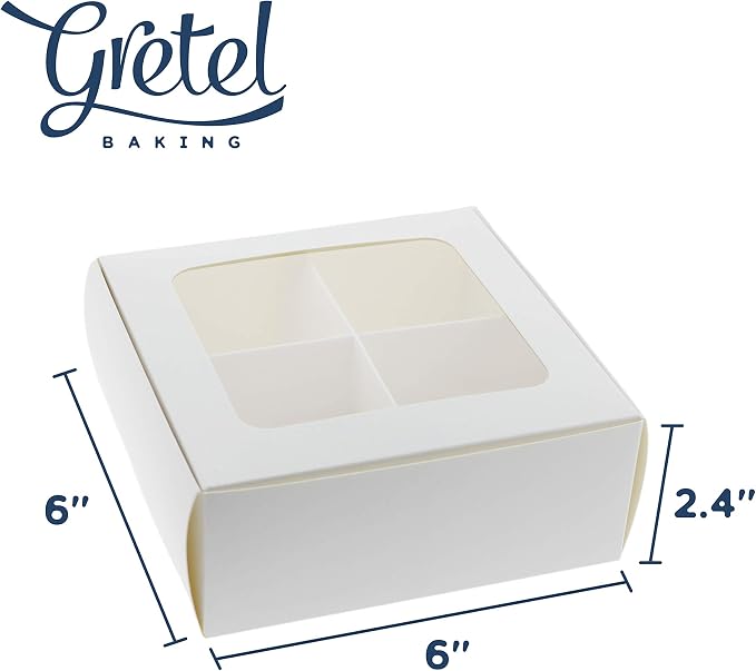 Treat Boxes - 24 ct 6 x 6 x 2.4 in Bakery Boxes with Windows and Dividers for Candy, Cookies, Cupcakes, or Bakery Desserts - Chocolate, Treats, and Baked Goods Packaging for Gifting