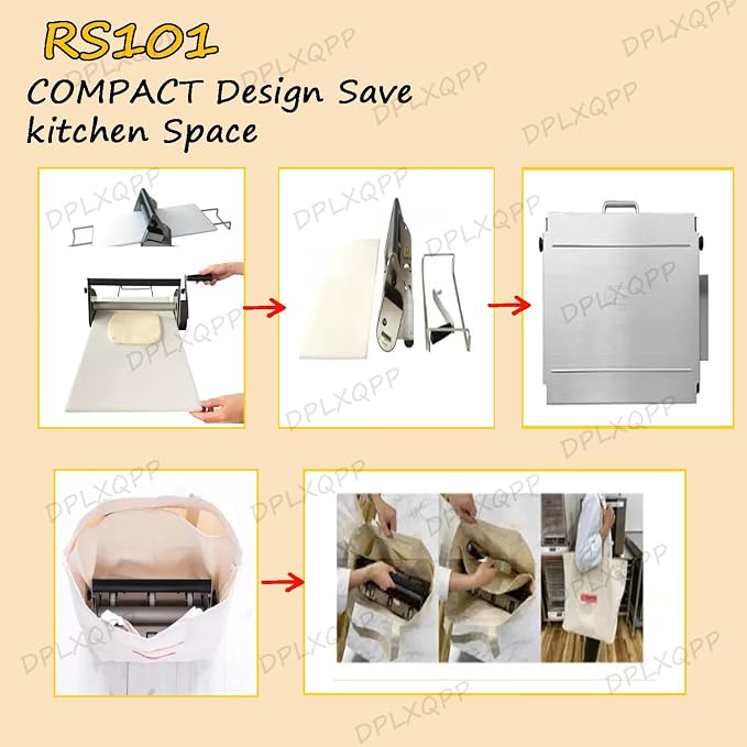 Commercial & Home Use Hand Crank Dough Sheeter Machine,Rs201 Adjustable Thickness (0-27mm) for Croissants,Pizza, Pasta,Foldable Stainless Steel Pastry Roller with Non-stick Pp Panel,RS101