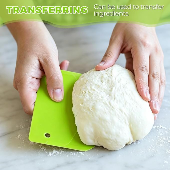 3PCS Dough Scraper Set, Bench Scraper for Baking, Plastic Flexible Bowl Scraper, Bread Dough Cutter for Sourdough, Cake, Fondant Icing, Multipurpose Kitchen Food Scraper