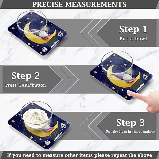 Food Scale Kitchen Digital Scale Food Ounces and Grams Dieting Baking Cooking Waterproof Glass Panels LCD Display,4 Units Scale Tare Function Stars Dark Blue