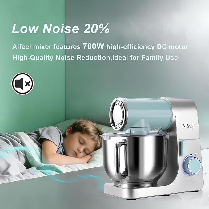 Stand Mixer,6.5QT Tilt-Head Electric Stand Mixer,700W DC Motor with Low Noise,Kitchen Mixer with Dough Hook,Beater,Whisk,Dishwasher-Safe Attachments for Baking(Green/Silver)