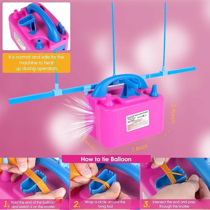 Electric Balloon Pump,110V 600W Portable Dual Nozzles Balloon Pump,Air Pump Balloon Blower for Party Decorations with Tying Tool