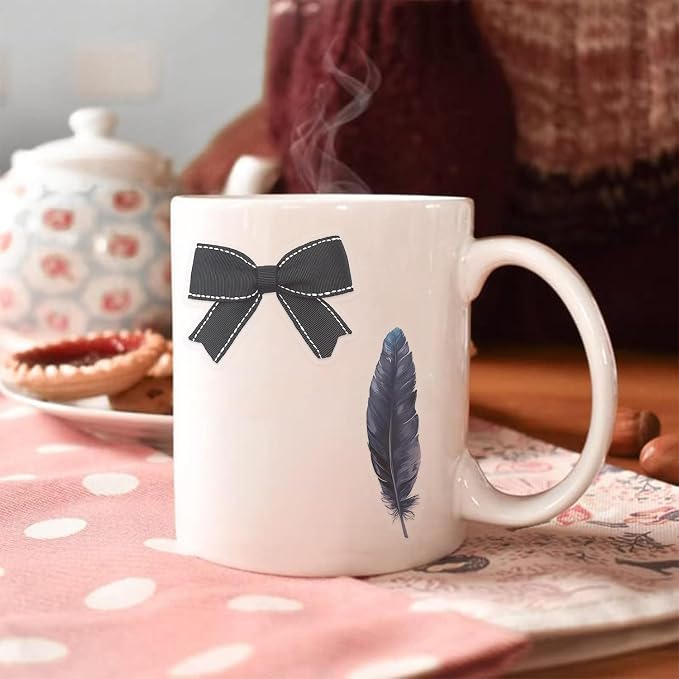 100Pcs Bowknot&Feather Transparent Stickers for Kindle, Bow Tie and Plume Aesthetic Self-Adhesive Scrapbooking Stickers Supplies Journal Stuffers for Adult Card Making Letters DIY (Bowknot)