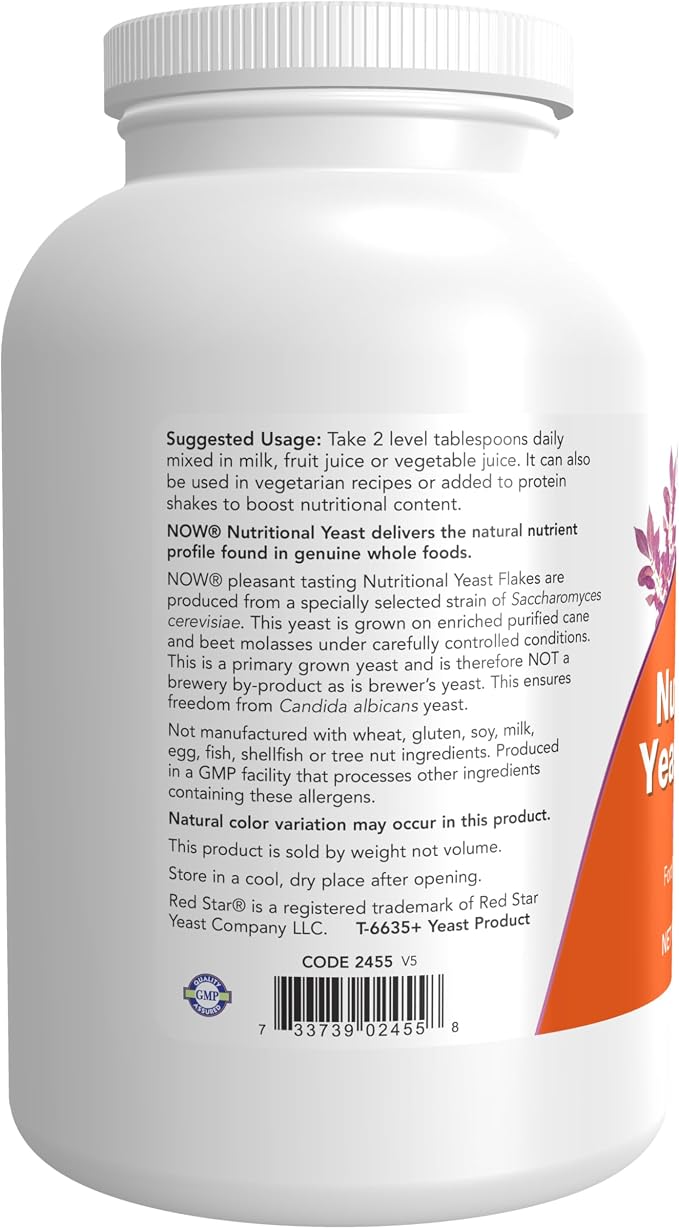 NOW Foods Supplements, Nutritional Yeast Flakes, Fortified with Additional B-Vitamins, Super Food, 10-Ounce