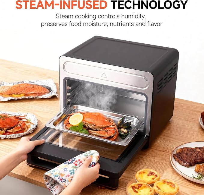 OUNIN 24L Steam and Air Fryer Combo Countertop Oven,11-in-1 Convection Baking and Steam,Bake,Broil,Dehydrate,304 Stainless Steel,Fast Cooking with Precise Electronic Temperature Control,for Gifting