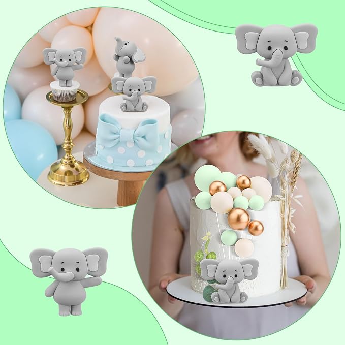 Yinder Bear Cake Toppers Mini Bear Cake Decorations Cake Toppers Gold White Pearl Ball for Birthday Party Decorations(Green,Elephant Style)