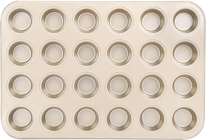 Beasea Mini Muffin Pan 24 Cups Nonstick, 1 Pack 24 Mini Small Cup Non Stick Muffin Baking Pan Tin Tray Carbon Steel Bakeware Individual Cupcake Baking Pan - Gold