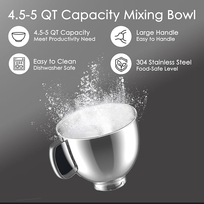 Stainless Steel Mixer Bowl for KitchenAid Artisan & Classic Series 4.5 Quart / 5 Quart Tilt-Head Stand Mixers, KSM150 Stainless Steel Bowl Replacement, Mixing Bowl for KitchenAid, Silver