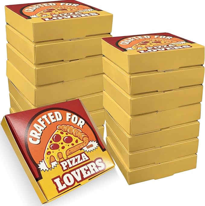 50 Pcs Mini Pizza Boxes, Square, White, Yellow Background | Cardboard Cookie Boxes, Hold Small Pies and Treats for Weddings, Birthdays, Valentine's Day and Picnic