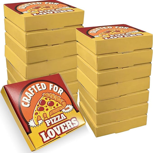 50 Pcs Mini Pizza Boxes, Square, White, Yellow Background | Cardboard Cookie Boxes, Hold Small Pies and Treats for Weddings, Birthdays, Valentine's Day and Picnic