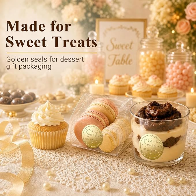100 x A Sweet Thank You Embossed Sticker Labels Wedding Party Shower Favor Raised Gold Foil Stickers Sweet Treat Sticker for Wedding 1.57” (Gold)