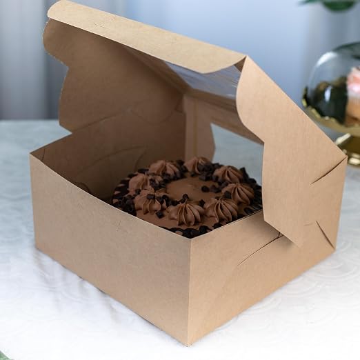 Southern Champion Tray 23053K Kraft Paperboard Lock Corner Window Bakery Box, 10" Length x 10" Width x 5" Height (Case of 150)