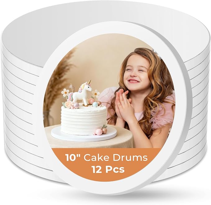 Kootek 12PCS Cake Drums 10 Inch Round, 10in Cake Boards Set, 1/2" Thick Sturdy Cardboard Base for Wedding & Party Desserts, Food Grade for Baking & Decorating, Base para Pastel (White)