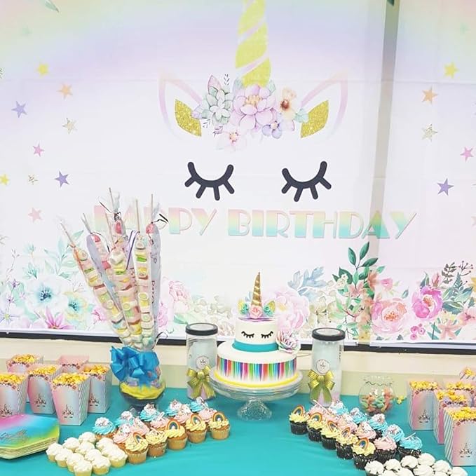 Zkptops Unicorn Cake Topper Birthday Party Supplies Unicorn Birthday Decorations Gold Horn Cake Topper Accessory with Eyelashes Cute Handmade Reusable Cake Toppers for Girls Kids Women 5.8 Inch