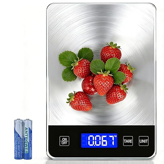 Digital Kitchen Scale, 33lb High Capacity Food Scale with Rechargeable Battery, 304 Stainless Steel Platform for Weight, Meal Prep, Baking