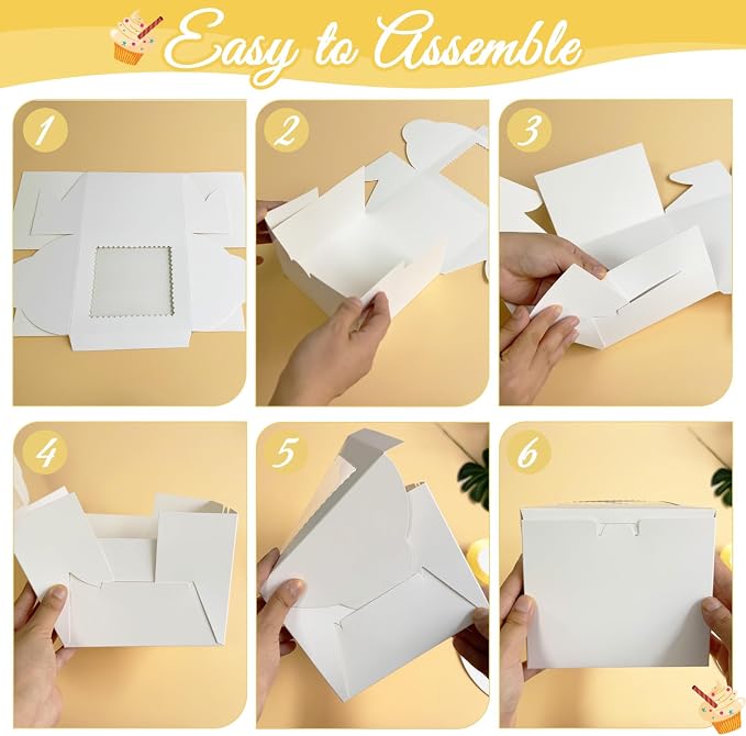 Retainbre 40pcs 6x6x5 Inch Mini Cake Boxes with Cake Boards Small Bakery Boxes with Window 6 Inch Bento Cake Box for Cookie Pastry Wedding Birthday Party Christmas (20 Boxes and 20 Boards, White)
