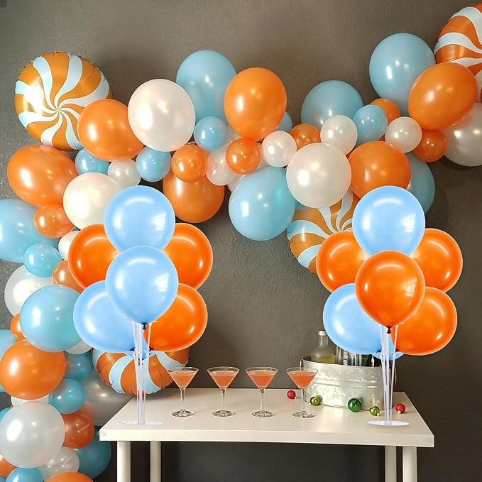 TONIFUL 4 Set Blue and Orange Balloon Centerpieces for Table,Balloon Stand Kit for Kid Party Decor,Birthday Decorations Anniversary Graduation Decorations Pet Birthday