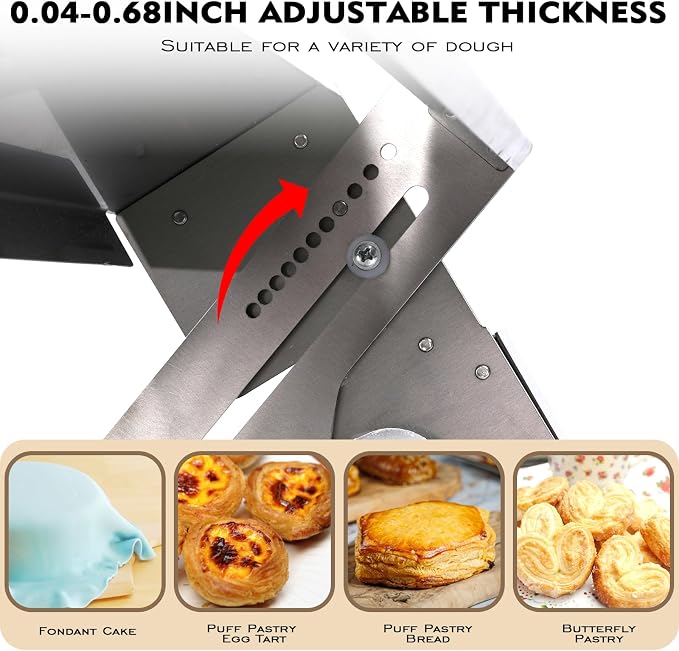 New Upgraded 15.5" Folding Dough Sheeter, Thickness Adjustable Manual Dough Roller, Machine Stainless Steel Sheeter, Baking Pastries and Bread, for Home and Commercial Bakeries