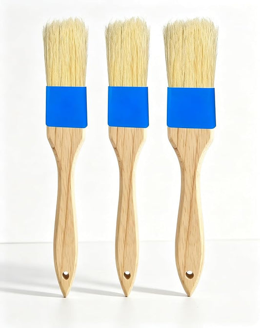 Natural Boar Bristle Pastry Brush,Heat Resistant Basting Brush for Cooking, BBQ, Baking, Food Grade Wooden Handle Oil Brush for Egg Wash, Butter,Marinade, Sauce, Dishwasher Safe(1",1.5",3PC)