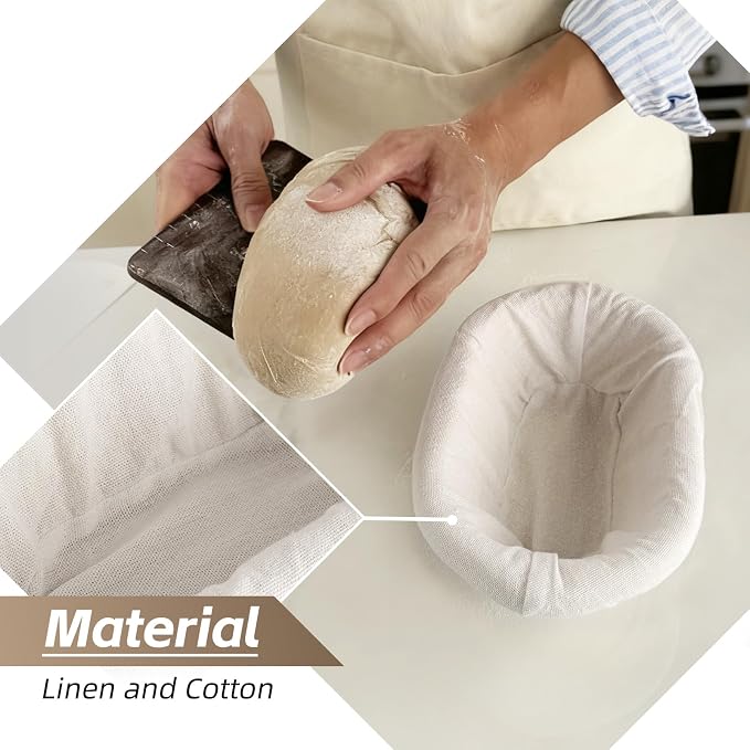 6 Pack Elastic Bread Proofing Basket Covers - Premium Linen & Cotton Liners for 8 inch Oval Sourdough Banneton, Non-Stick, Breathable Fermentation Cloth for Sourdough & Artisan Baking