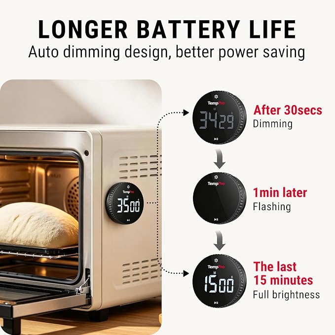 TempPro Digital Kitchen Timer, Magnetic Countdown Timer with Easy-Twist Knob, Loud Alarm & Silent Mode, Large LED Display, Cooking Timers for Classroom, Teachers, Kids & Seniors (Previously ThermoPro)