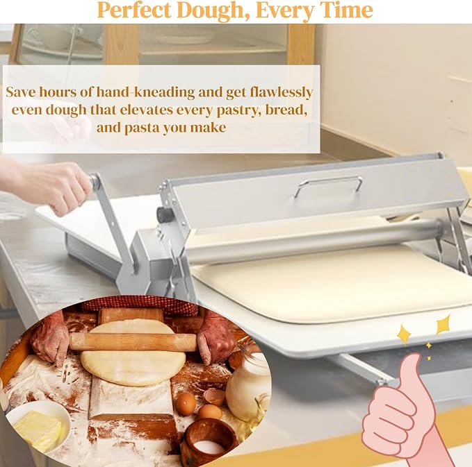 15.8" Folding Dough Sheeter with Sheeter Board Thickness Adjustable Manual Countertop Dough Sheeter Roller Machine Stainless Steel for Pizza Puff Pastry Dough
