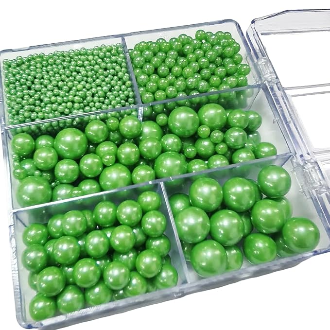 Edible Green Pearl Sprinkles for Cake Decorating, Mixing 4 Sizes Green Sugar Cupcake, Ice Cream, Donuts, Macaron Toppings Supplies 90g/ 3.17oz